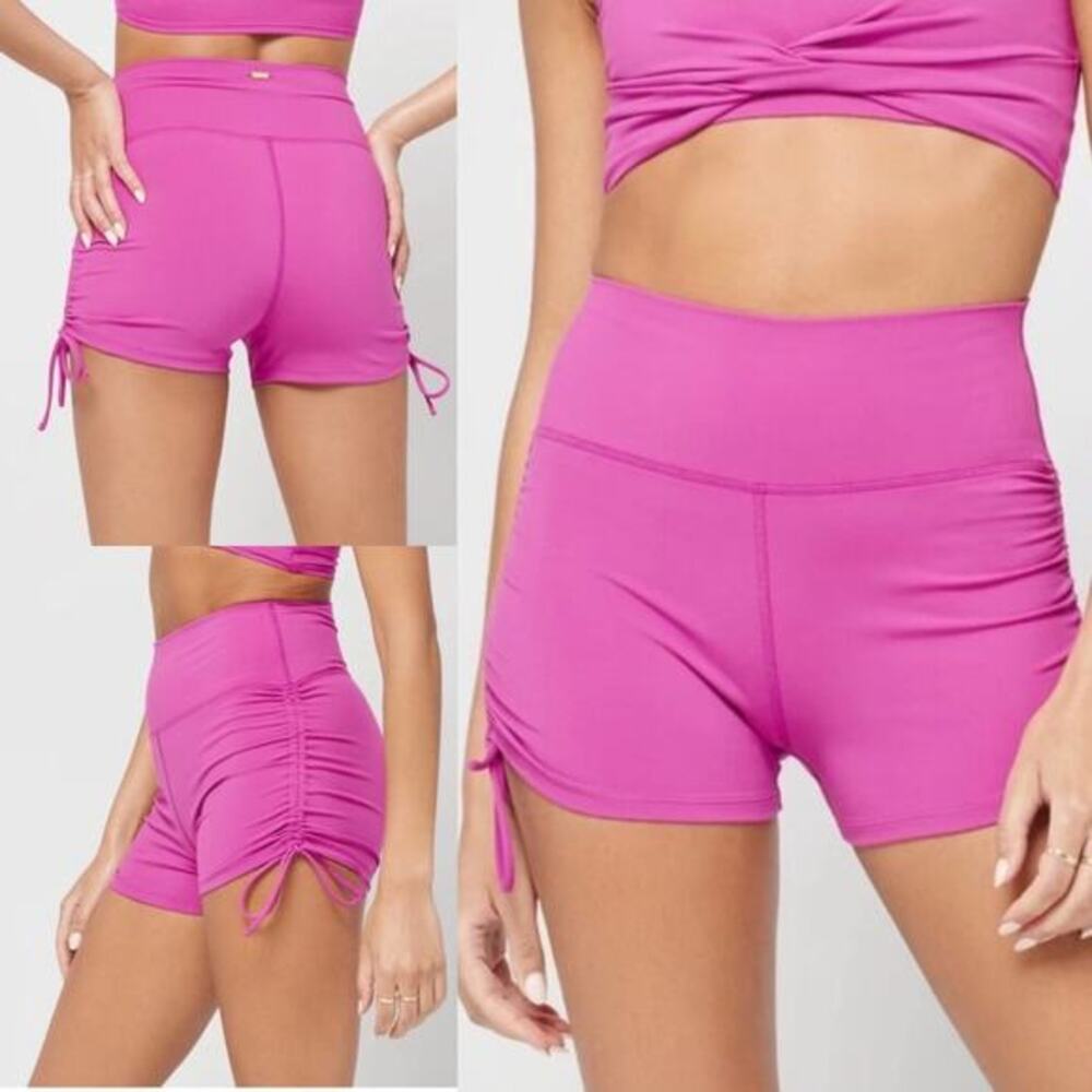 NWT L*Space Channing Ruched Side Tie Active Shorts Bae Berry‎ Pink